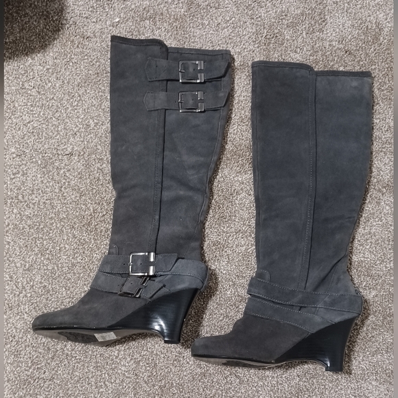 Naughty Monkey Heeled Boots in Gray Suede - Picture 1 of 3